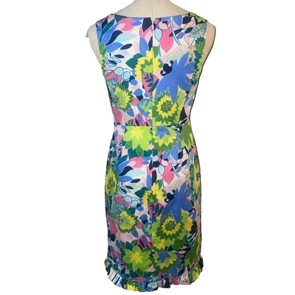 Talbots Stretch Cotton Floral Sheath Dress size 2 Scoop Neck Ruffle Hem - Picture 6 of 9